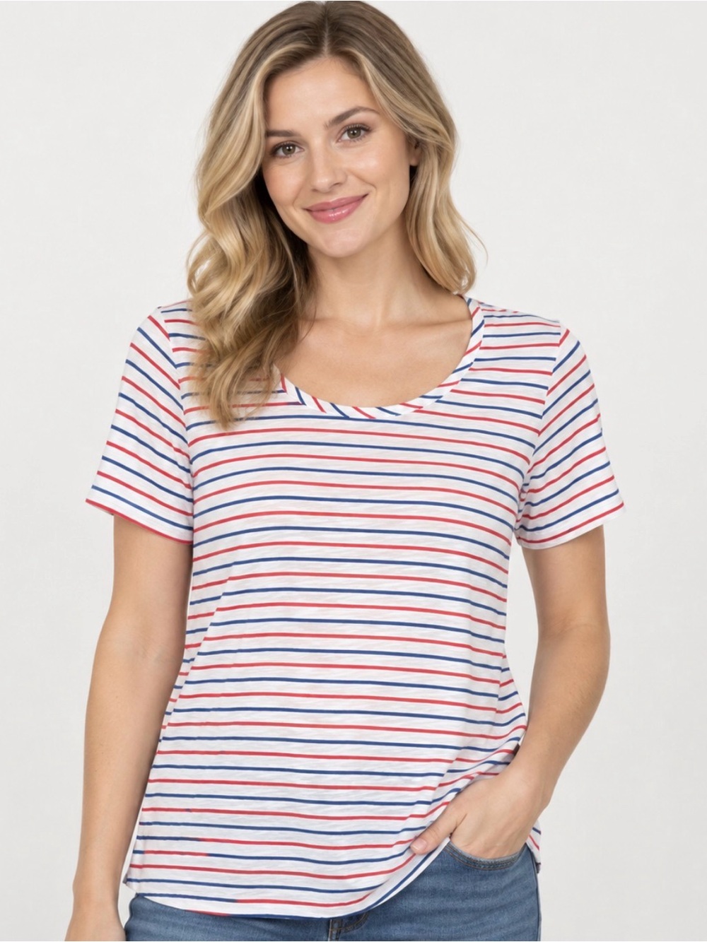 Belle by Kim Gravel Slub Knit Nauticana Short Sleeve Tee White Size S -A726363
